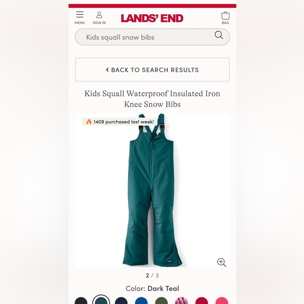 Lands’ End Kids Squall Waterproof Insulated Iron Knee Snow Bibs